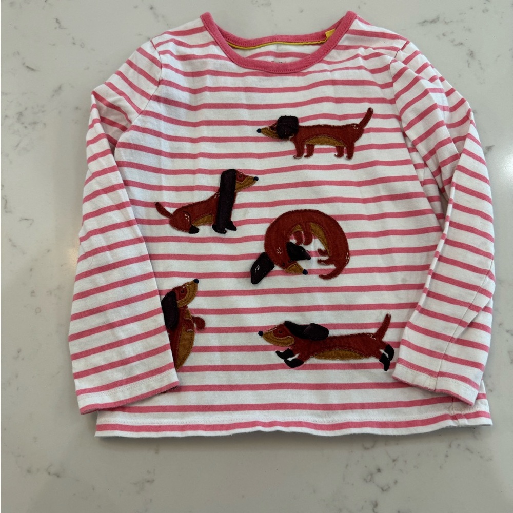 Mini Boden size 5-6 Striped Kids Shirt with Dachshund Design